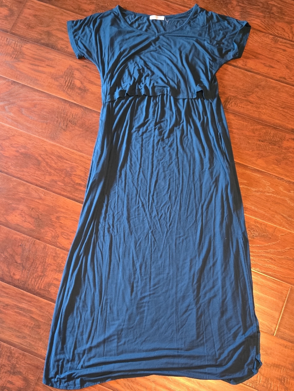 Smallshow Teal Nursing Dress Rayon Blend Pockets Side Slits Med
